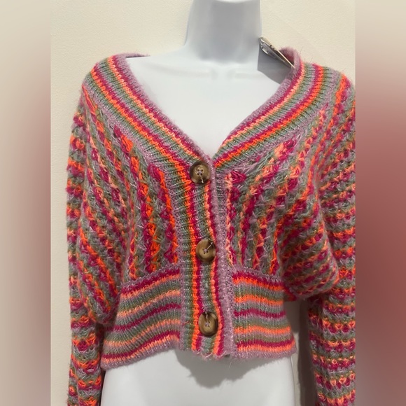 Urban Outfitters Sweaters - NWT Industry Republic Clothing Multi Pink Chunky Knit Crop Cardigan Swea…